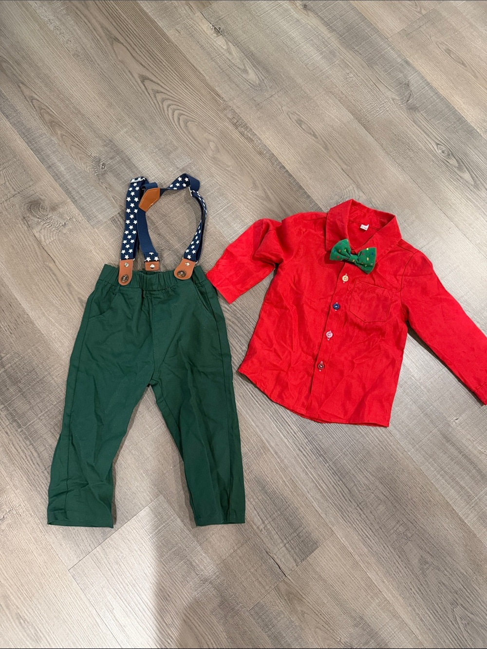 Kids Green Suspenders with Navy Star Straps